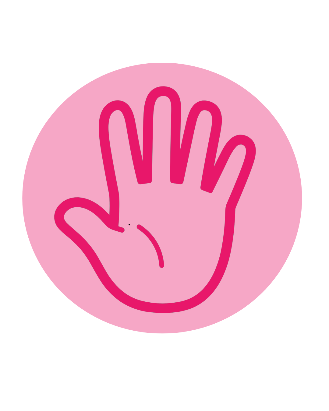 Pink hand therapy and rehabilitation icon representing physiotherapy and pain relief treatment.