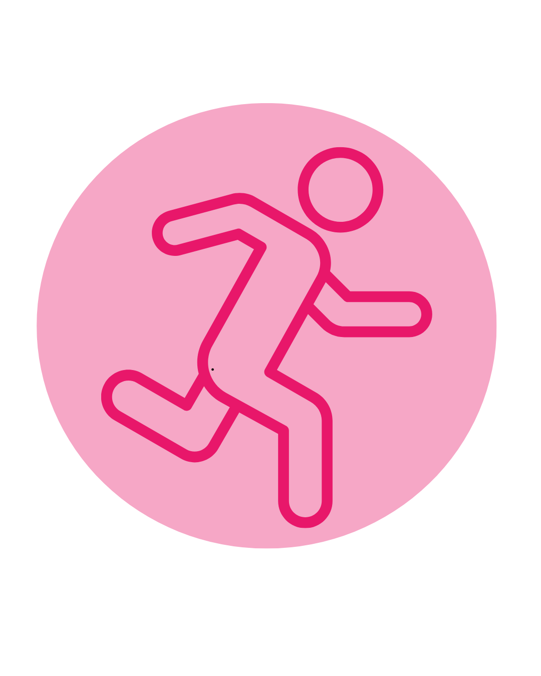 Pink physiotherapy fitness icon showing a person running and active movement rehabilitation.